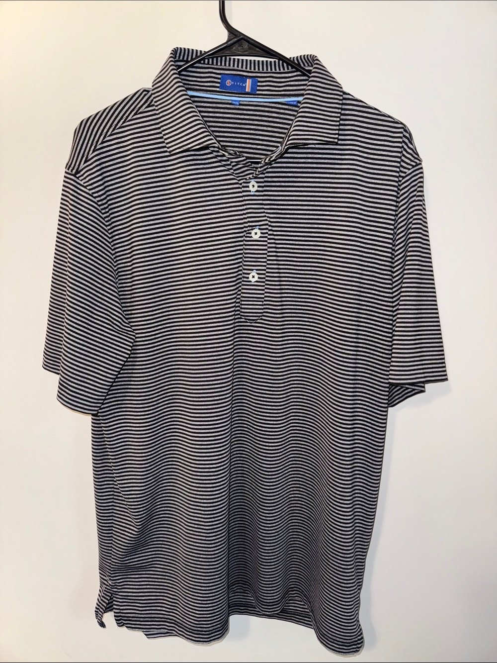 Striped Short-Sleeve Polo in Black and White by